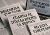 Cuando el encabezado de un periódico decide la verdad. Análisis editorial del caso CATEM, El Limones y Pedro Haces. Titulares de periódicos y pantallas de noticias superpuestas, simbolizando cómo el encabezado domina la interpretación de la información.