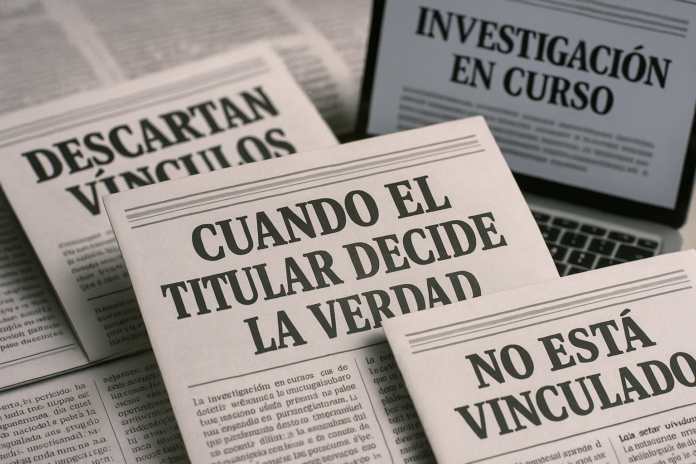 361E56DE-FD6B-41F4-A1E0-7C5E26D1AB8A Titulares de periódicos y pantallas de noticias superpuestas, simbolizando cómo el encabezado domina la interpretación de la información.