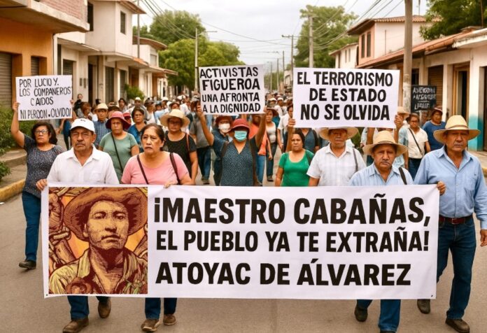 Indignación por homenaje a Figueroa Manifestación en Atoyac de Álvarez en memoria de Lucio Cabañas, en protesta por el homenaje oficial a Rubén Figueroa.