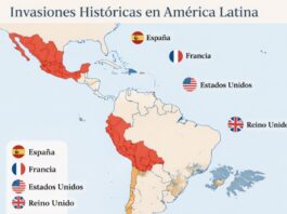 Por qué ningún gobierno extranjero debe venir a salvar a un pueblo Mapa de América Latina que muestra las regiones históricamente dominadas por potencias extranjeras como España, Francia, Estados Unidos y Reino Unido.