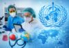 Estados Unidos se retira de la Organización Mundial de la Salud: dinero, ciencia y poder en juego Composición visual sobre la salud global con personal de laboratorio, el mapa del mundo y el emblema de la Organización Mundial de la Salud.