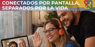 La familia sigue siendo amada… pero ya no organiza la vida Pareja joven conversa por videollamada con sus padres desde casa, reflejando cercanía afectiva pese a la distancia física entre generaciones.