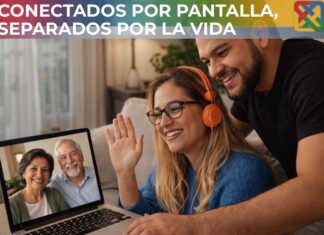 La familia sigue siendo amada… pero ya no organiza la vida Pareja joven conversa por videollamada con sus padres desde casa, reflejando cercanía afectiva pese a la distancia física entre generaciones.