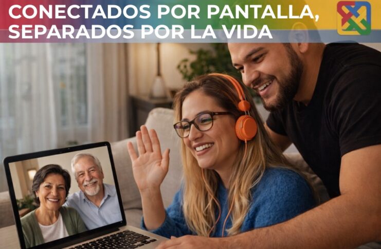 La familia sigue siendo amada… pero ya no organiza la vida Pareja joven conversa por videollamada con sus padres desde casa, reflejando cercanía afectiva pese a la distancia física entre generaciones.