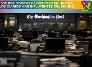 The Washington Post despide a cerca de 300 periodistas en una de las mayores reestructuraciones de su historia Sala de redacción del Washington Post casi vacía, con escritorios, computadoras y documentos en silencio, bajo la iluminación tenue del edificio.