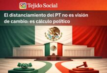 La 4T ante su mayor prueba: no perderse en la política que prometió transformar Ilustración del Congreso mexicano con dos caminos simbólicos: uno representado por un apretón de manos (negociación) y otro por un mazo (decisión institucional), sobre fondo de la bandera nacional.