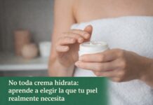 No todas las cremas hidratan igual: lo que debes saber antes de comprar una Persona sosteniendo un frasco de crema corporal y tomando producto con los dedos.