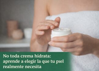 No todas las cremas hidratan igual: lo que debes saber antes de comprar una Persona sosteniendo un frasco de crema corporal y tomando producto con los dedos.