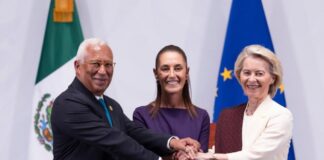 México y Europa firman un nuevo acuerdo: ¿qué significa realmente y por qué importa? Claudia Sheinbaum junto a Ursula von der Leyen y António Costa durante la cumbre entre México y la Unión Europea en Palacio Nacional.