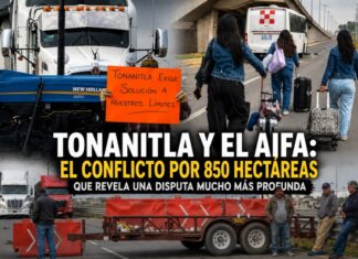 Tonanitla y el AIFA: el conflicto por 850 hectáreas que revela una disputa mucho más profunda Personas bloquean accesos vehiculares cercanos al AIFA en medio del conflicto territorial entre Tonanitla y Tecámac por 850 hectáreas en disputa.