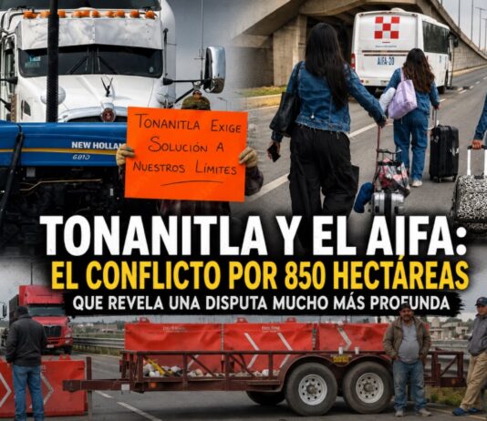 Tonanitla y el AIFA: el conflicto por 850 hectáreas que revela una disputa mucho más profunda Personas bloquean accesos vehiculares cercanos al AIFA en medio del conflicto territorial entre Tonanitla y Tecámac por 850 hectáreas en disputa.