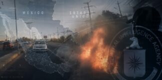 CNN desata tensión diplomática al afirmar que la CIA realizó operaciones letales en México contra el Cártel de Sinaloa Composición editorial con una explosión desenfocada en una carretera, un mapa semitransparente de México y Estados Unidos, y elementos gráficos relacionados con inteligencia y vigilancia internacional.