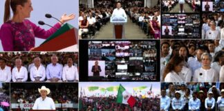 Cientos de Miles acompañan a Sheinbaum en todo el país durante la rendición de cuentas a dos años de su triunfo electoral Collage de imágenes de la rendición de cuentas de Claudia Sheinbaum, mostrando a la presidenta durante su discurso y diversas concentraciones multitudinarias realizadas simultáneamente en distintos estados de México.