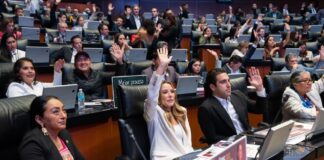 Senado aprueba reforma para anular elecciones por intervención extranjera Legisladores levantan la mano durante una sesión del Senado de la República en la que se vota una reforma constitucional relacionada con la nulidad de elecciones por intervención extranjera.