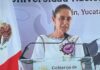 Sheinbaum defiende la Transformación y advierte que “ningún gobierno extranjero” se la arrebatará a México Claudia Sheinbaum ofrece un discurso desde un podio del Gobierno de México durante un evento oficial en Kanasín, Yucatán.