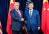 Trump llega a China debilitado: la visita a Pekín que puede redefinir el equilibrio mundial Donald Trump y Xi Jinping durante una reunión diplomática, en medio de la creciente tensión geopolítica entre Estados Unidos y China.