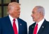 Trump y Netanyahu habrían protagonizado fuerte discusión por ataques israelíes en Líbano Donald Trump y Benjamin Netanyahu conversan frente a frente durante una reunión oficial. Ambos visten traje oscuro y corbata roja.