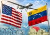 Trump anuncia operativo letal en Venezuela y reabre debate sobre soberanía y justicia Ilustración editorial con las banderas de Estados Unidos y Venezuela frente a frente, mientras un dron sobrevuela la escena sobre un mapa de América. La imagen simboliza el debate sobre soberanía, seguridad y operaciones militares extraterritoriales.