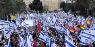 También en Israel crece la protesta contra Netanyahu mientras continúan las operaciones militares en Gaza Multitud de manifestantes con banderas de Israel durante una protesta masiva en una avenida de una ciudad israelí.