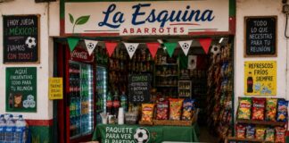 El Mundial también se juega en la tienda de la esquina: cómo aprovechar la temporada futbolera para vender más Tiendita mexicana decorada con motivos futboleros, exhibición de refrescos, botanas, hielo y productos para reuniones durante el Mundial 2026.