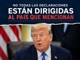 Cuando Trump habla de México, no siempre le habla a México Donald Trump durante una declaración oficial en la Casa Blanca, sentado frente a su escritorio mientras aborda temas relacionados con México, Canadá y la seguridad fronteriza.