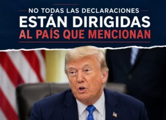 Cuando Trump habla de México, no siempre le habla a México Donald Trump durante una declaración oficial en la Casa Blanca, sentado frente a su escritorio mientras aborda temas relacionados con México, Canadá y la seguridad fronteriza.