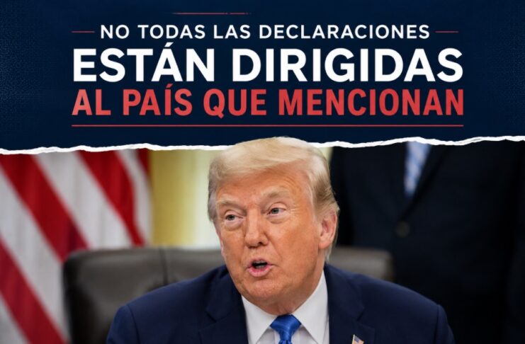 Cuando Trump habla de México, no siempre le habla a México Donald Trump durante una declaración oficial en la Casa Blanca, sentado frente a su escritorio mientras aborda temas relacionados con México, Canadá y la seguridad fronteriza.
