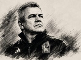 Javier Aguirre: una despedida en paz, pero también con tareas pendientes Ilustración artística en blanco y negro de Javier Aguirre, con estilo de trazos a lápiz y alto contraste, inspirada en los retratos icónicos de figuras históricas, como homenaje a su trayectoria con la Selección Mexicana.