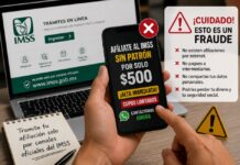 IMSS alerta sobre fraudes que ofrecen falsas afiliaciones y seguridad social por internet Ilustración que advierte sobre fraudes relacionados con falsas afiliaciones al IMSS a través de internet y redes sociales.