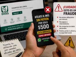 IMSS alerta sobre fraudes que ofrecen falsas afiliaciones y seguridad social por internet Ilustración que advierte sobre fraudes relacionados con falsas afiliaciones al IMSS a través de internet y redes sociales.