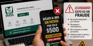 IMSS alerta sobre fraudes que ofrecen falsas afiliaciones y seguridad social por internet Ilustración que advierte sobre fraudes relacionados con falsas afiliaciones al IMSS a través de internet y redes sociales.