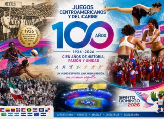 Los Juegos Centroamericanos y del Caribe cumplen cien años y siguen siendo una de las grandes competencias deportivas del continente Collage conmemorativo por los 100 años de los Juegos Centroamericanos y del Caribe, con atletas de distintas disciplinas, delegaciones de México y Cuba, el estadio de Santo Domingo 2026, la mascota oficial y el emblema del centenario.