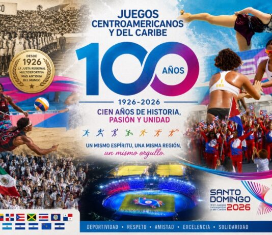 Los Juegos Centroamericanos y del Caribe cumplen cien años y siguen siendo una de las grandes competencias deportivas del continente Collage conmemorativo por los 100 años de los Juegos Centroamericanos y del Caribe, con atletas de distintas disciplinas, delegaciones de México y Cuba, el estadio de Santo Domingo 2026, la mascota oficial y el emblema del centenario.