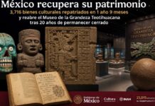 México fortalece la recuperación y difusión de su patrimonio cultural con nuevas repatriaciones y la renovación del museo de Teotihuacán Composición con piezas arqueológicas repatriadas y una vista del Museo de la Grandeza Teotihuacana, reabierto tras su renovación.