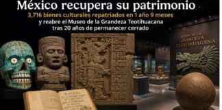 México fortalece la recuperación y difusión de su patrimonio cultural con nuevas repatriaciones y la renovación del museo de Teotihuacán Composición con piezas arqueológicas repatriadas y una vista del Museo de la Grandeza Teotihuacana, reabierto tras su renovación.