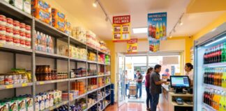 Poner una tiendita sí puede ser buen negocio, pero no es un triunfo asegurado Interior de una tienda de abarrotes con anaqueles surtidos, refrigeradores y clientes realizando compras.