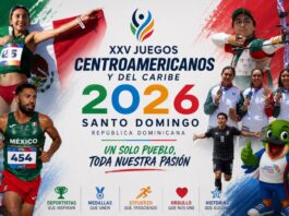 México entra a la recta final de los Centroamericanos 2026 con un nuevo objetivo: romper sus propios récords Composición gráfica con atletas mexicanos de atletismo, tiro con arco y fútbol, junto con medallistas y la mascota oficial de los Juegos Centroamericanos y del Caribe Santo Domingo 2026.