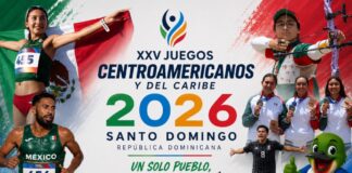 México entra a la recta final de los Centroamericanos 2026 con un nuevo objetivo: romper sus propios récords Composición gráfica con atletas mexicanos de atletismo, tiro con arco y fútbol, junto con medallistas y la mascota oficial de los Juegos Centroamericanos y del Caribe Santo Domingo 2026.