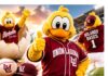 ¿Sabías que la mascota de los Algodoneros de Unión Laguna es un pollo? La mascota “Rolando Bases”, un pollo amarillo con uniforme de los Algodoneros de Unión Laguna, celebra sobre el terreno de juego de un estadio de béisbol.