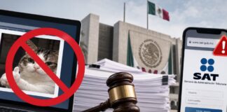 No existe una “Ley Antimemes”: lo que dice realmente la reforma Ilustración sobre la llamada Ley Antimemes con una computadora, un teléfono que simula un sitio gubernamental, documentos y un mazo judicial.