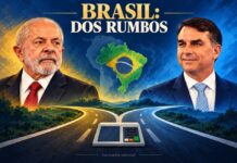 Brasil decidirá por un margen estrecho un rumbo de alcance continental Composición de Lula a la izquierda y Flávio Bolsonaro a la derecha, con el mapa de Brasil y un camino bifurcado al centro.