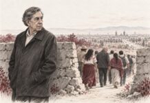 Cuauhtémoc Cárdenas y la 4T: la difícil aceptación del relevo Ilustración a lápiz de Cuauhtémoc Cárdenas junto a una abertura en un muro, mientras López Obrador y un grupo de personas continúan por el camino.