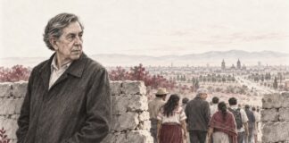 Cuauhtémoc Cárdenas y la 4T: la difícil aceptación del relevo Ilustración a lápiz de Cuauhtémoc Cárdenas junto a una abertura en un muro, mientras López Obrador y un grupo de personas continúan por el camino.