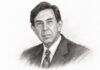 Cuauhtémoc Cárdenas: el hombre que abrió caminos a la democracia mexicana Retrato de Cuauhtémoc Cárdenas en estilo de dibujo a lápiz, con traje y corbata, expresión seria y fondo blanco.